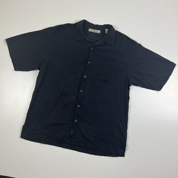 VTG Tommy Bahama Shirt Mens Large Black Silk Button Up Camp Hawaiian Beach Fish0 - Picture 3 of 8